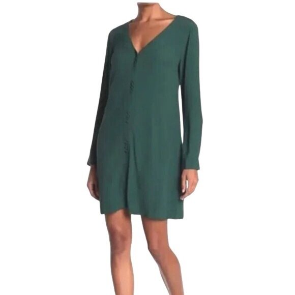 Madewell Womens Smokey Spruce V-Neck Button-Down Novel Dress Long Sleeve Large - Picture 1 of 14